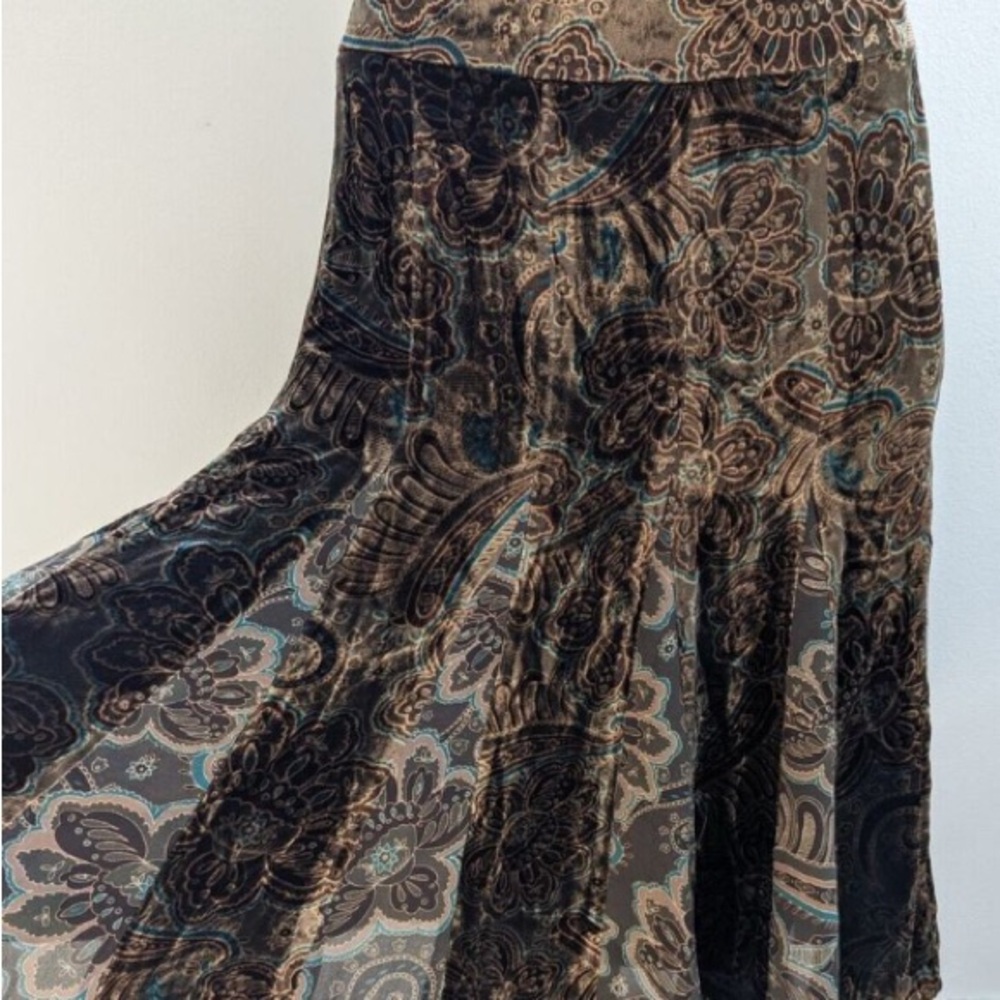 LOFT Paisley A-Line Skirt in Black, Brown and Teal